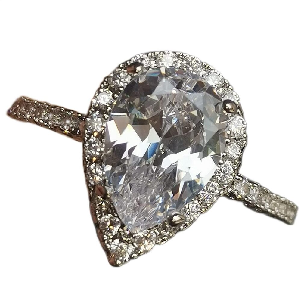2297 4 Ct Pear Shaped Cubic Zirconia Solitaire Engagement Ring 18K White